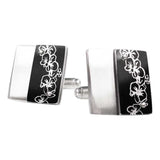 Black orchids print silver and aluminum cufflinks