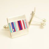 sterling and silver Red white and blue pinstripe cufflinks