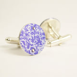Purple aluminium and sterling silver Roses print Cufflinks by Sally Lees