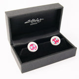 Red white and blue spot sterling silver and aluminum contemporarycufflinks by Sally Lees