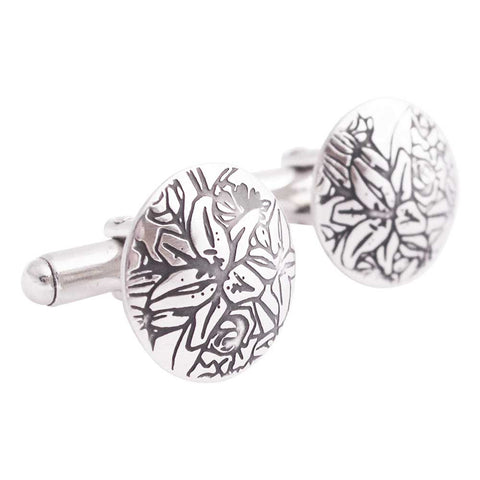 Sterling silver designer cufflinks decorated with black tigerlilies drawing