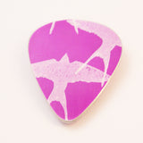 hand made Pink swallow aluminum guitar pick by Sally Lees